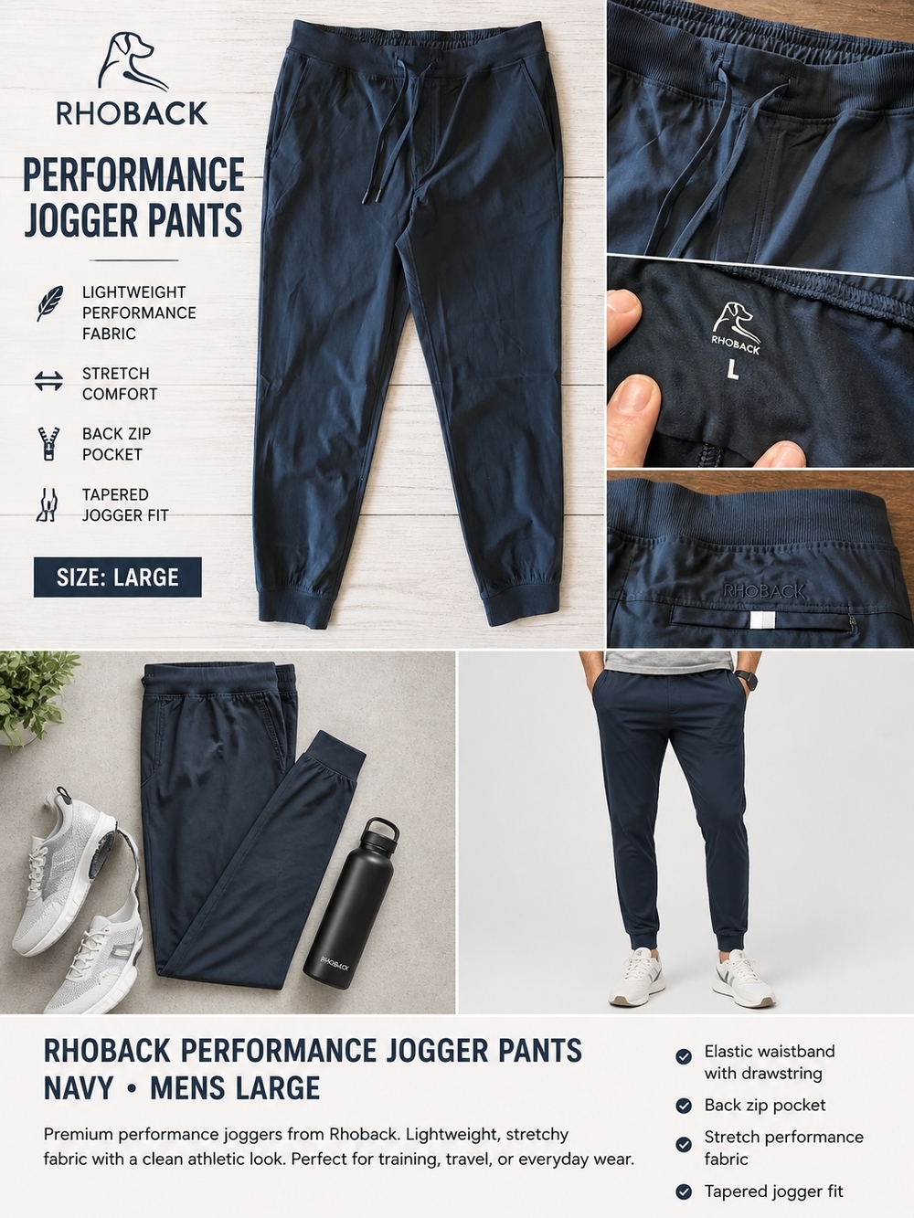 Rhoback Navy Performance Jogger Pants - Men's Large